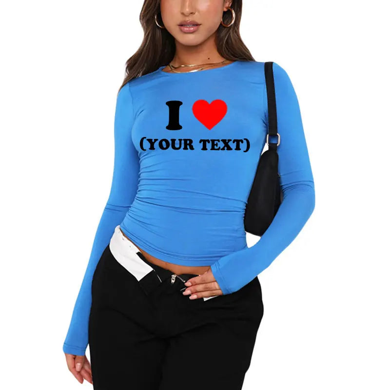 DIY Customize Your Text Couple Spring Autumn Women’s Long Sleeve Crop T-Shirt