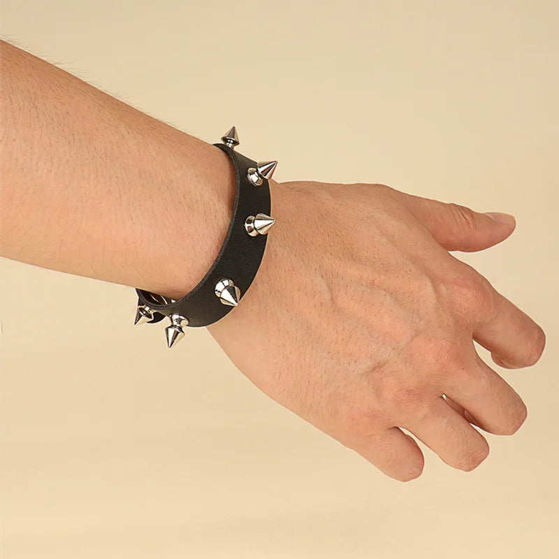 Punk Leather Spike Bracelet