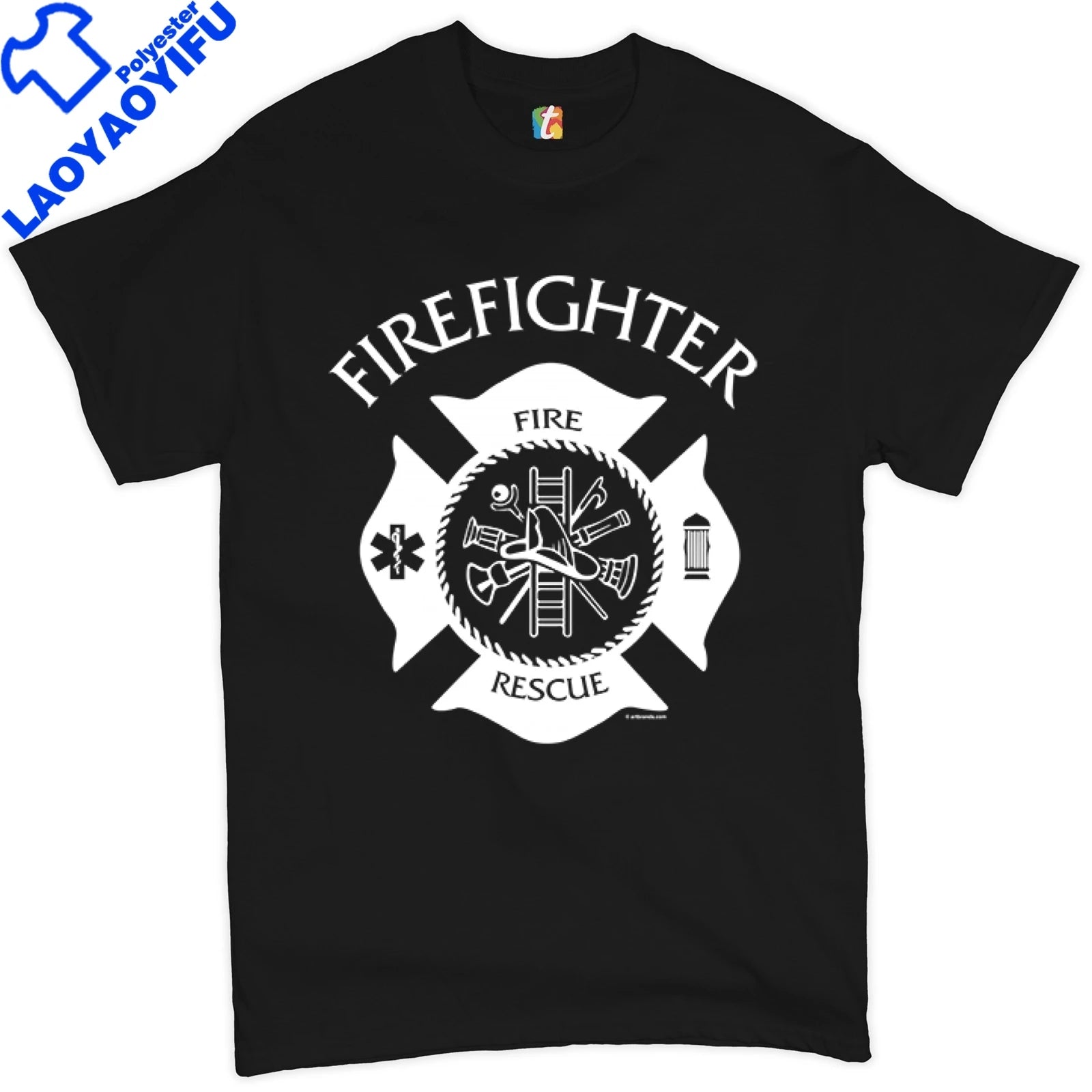Retired Firefighter Badge T-shirt Fire and Rescue Fire Department Men&