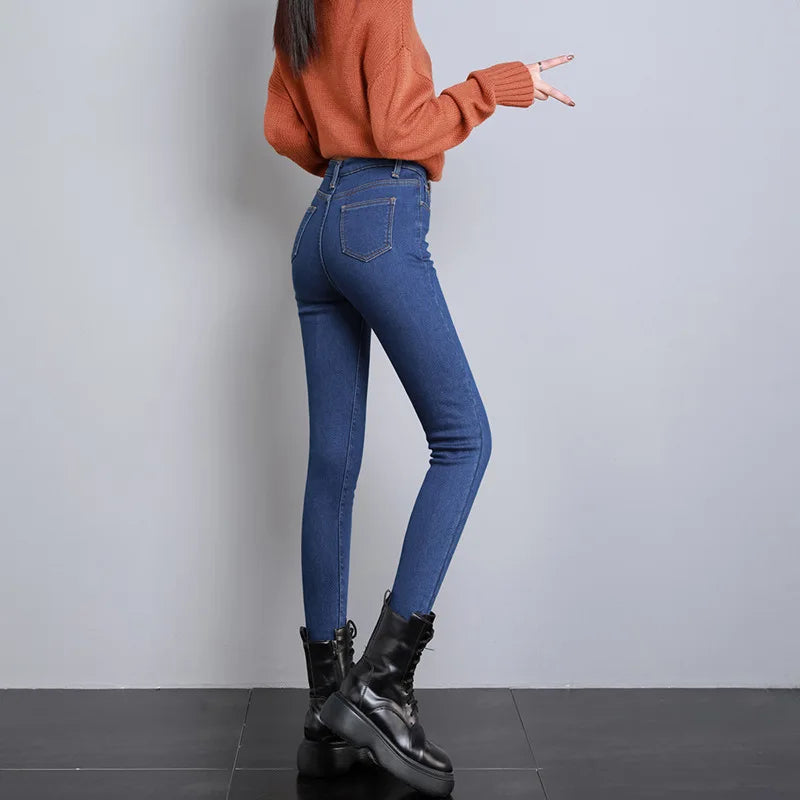 New Women Thermal Jeans Winter Snow Warm Plush Stretch Jeans