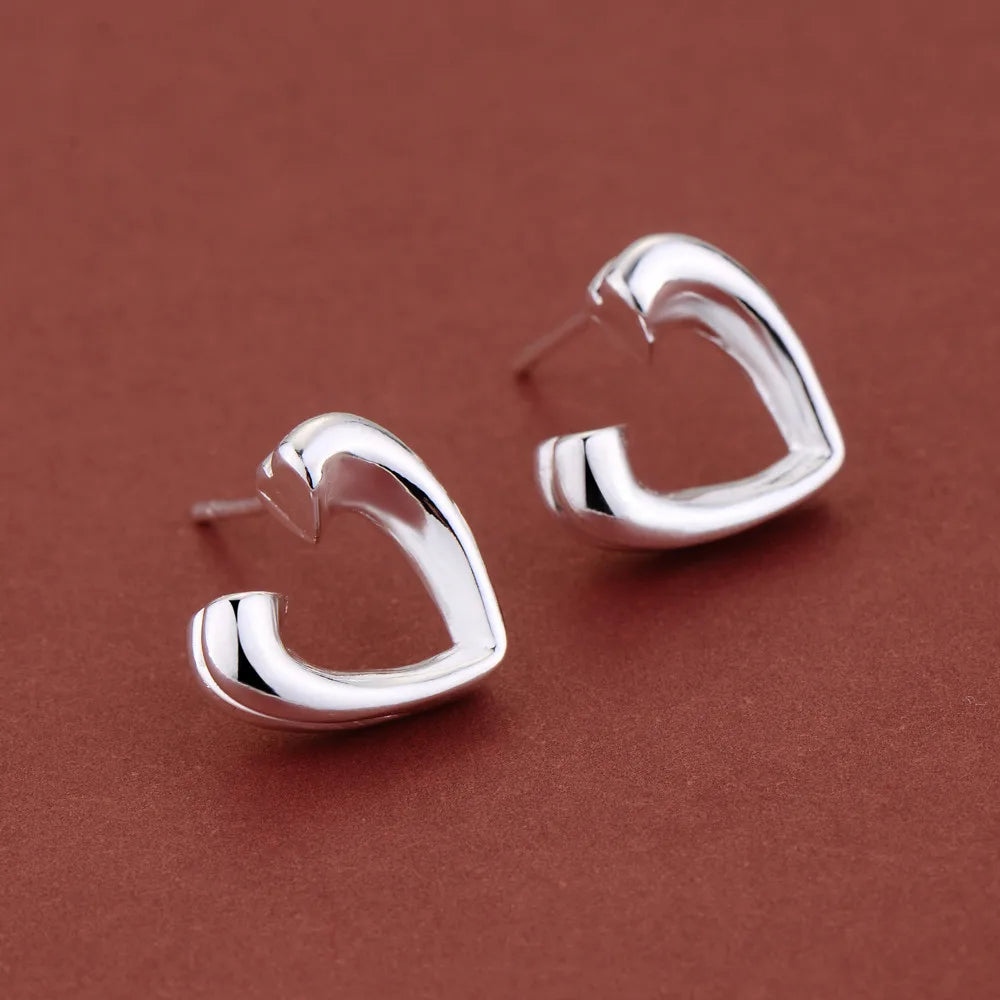 Sterling Silver Heart Stud Earrings for Women