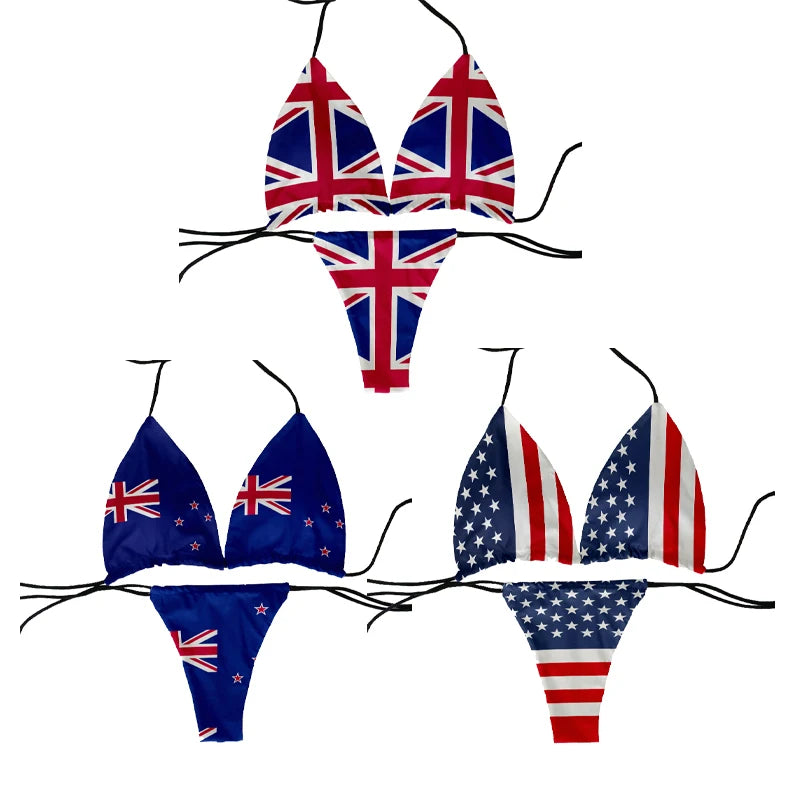 Funny Flag Print Two-Piece Swimsuit