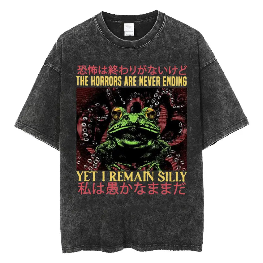 Retro Frog Print Oversized T-Shirt | Funny Japanese Style Tee