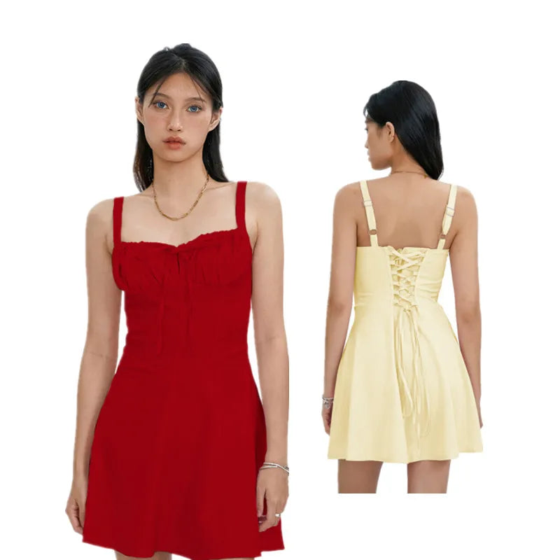 Elegant Tie-Up Fishbone Waist Dress