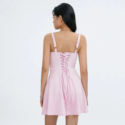 Elegant Tie-Up Fishbone Waist Dress