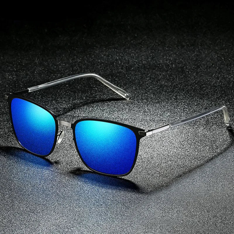 Men’s Square Polarized Sunglasses – Night Vision Driver Metal Shades