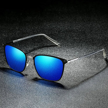 Men’s Square Polarized Sunglasses – Night Vision Driver Metal Shades
