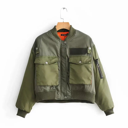 Long sleeve zipper bomber jacket outwear women&