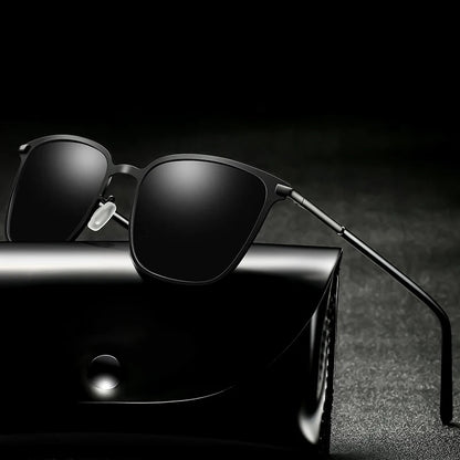 Men’s Square Polarized Sunglasses – Night Vision Driver Metal Shades