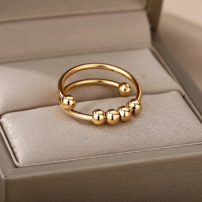 18K Gold Plated Stainless Steel Bead Ring