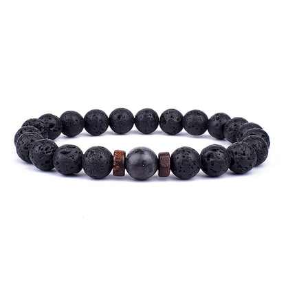 Volcanic Lava Stone &amp; Wooden Bead Bracelet