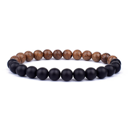 Volcanic Lava Stone &amp; Wooden Bead Bracelet