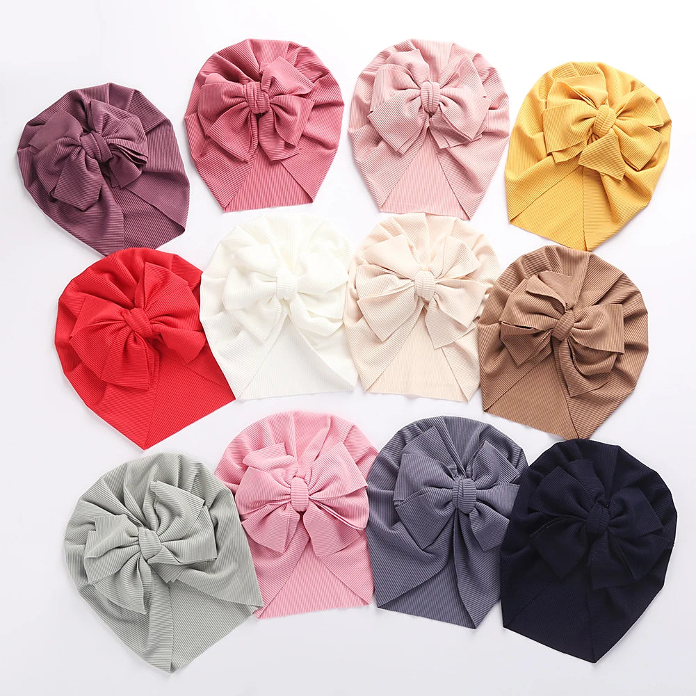 Solid Ribbed Bunny Knot Turban Hat