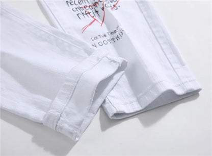 Men’s Ripped Printed Skinny Jeans | Hip Hop Streetwear Denim Pants