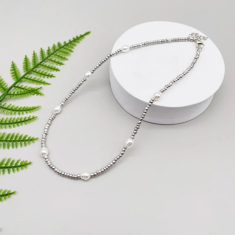 Silver Beads &amp; Pearl Necklace
