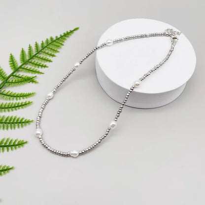 Silver Beads &amp; Pearl Necklace