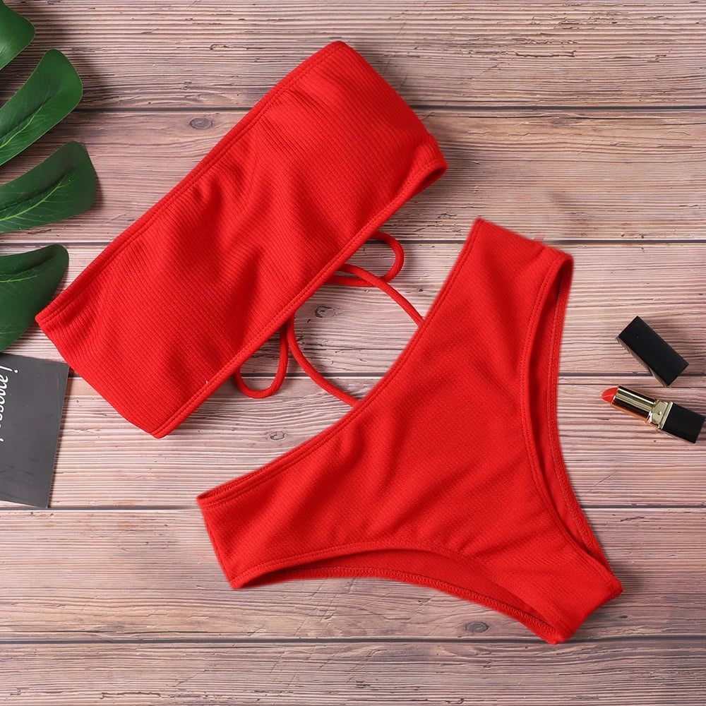 New Women’s High Waist Strapless Bikini