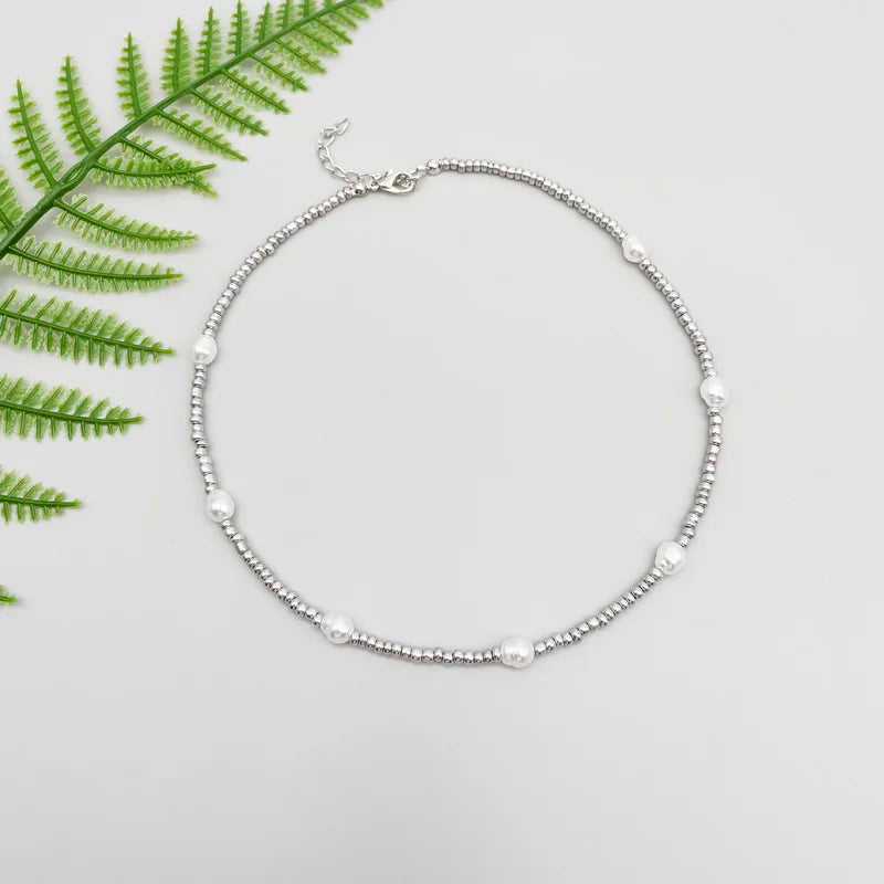 Silver Beads &amp; Pearl Necklace