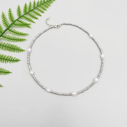 Silver Beads &amp; Pearl Necklace