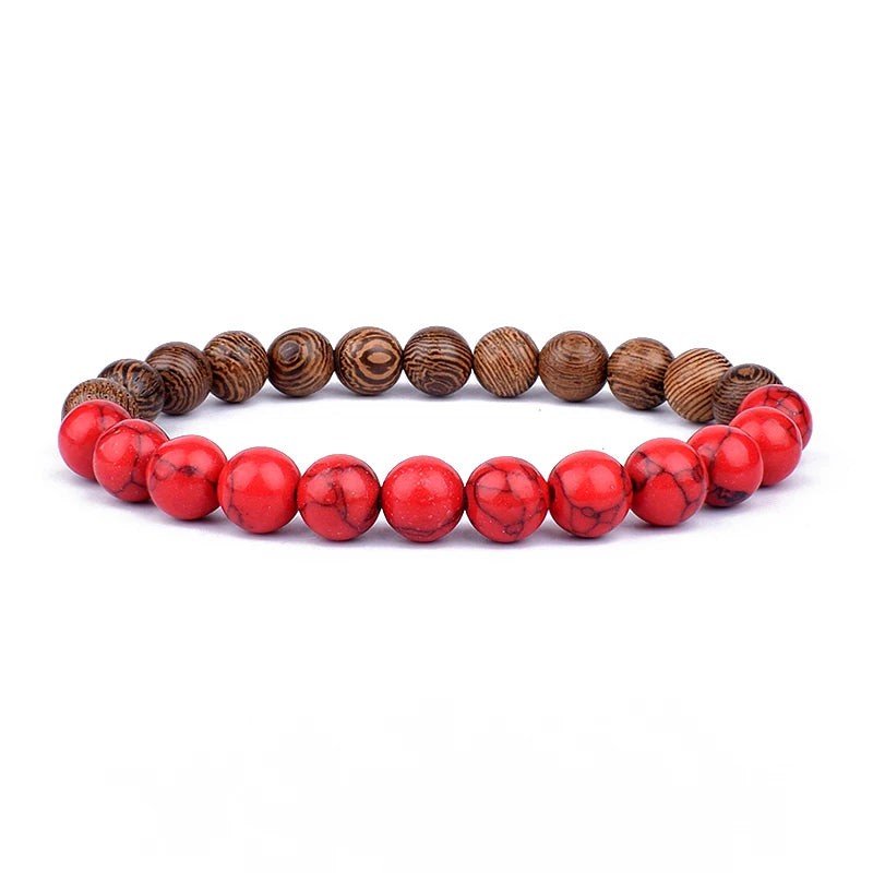 Volcanic Lava Stone &amp; Wooden Bead Bracelet