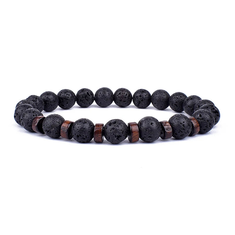Volcanic Lava Stone &amp; Wooden Bead Bracelet