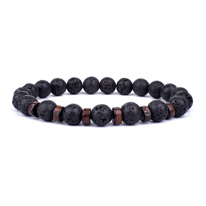 Volcanic Lava Stone &amp; Wooden Bead Bracelet