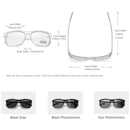 Aluminum Frame Polarized Photochromic Sunglasses for Men