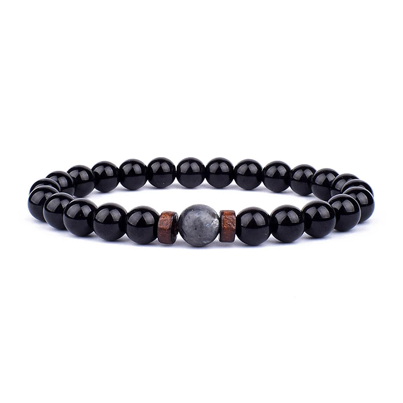 Volcanic Lava Stone &amp; Wooden Bead Bracelet
