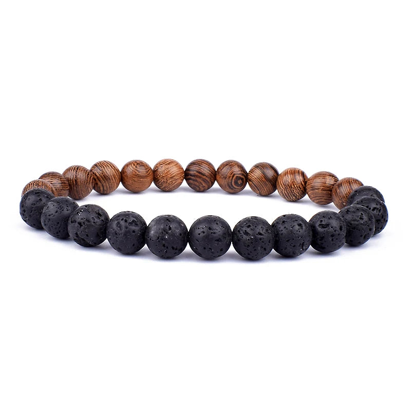 Volcanic Lava Stone &amp; Wooden Bead Bracelet