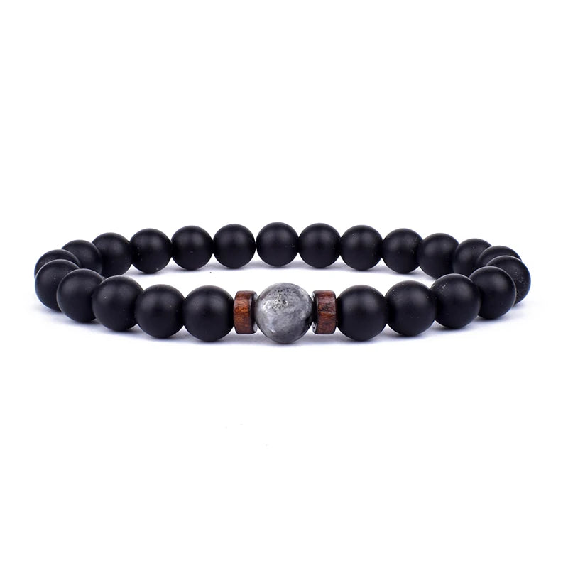 Volcanic Lava Stone &amp; Wooden Bead Bracelet