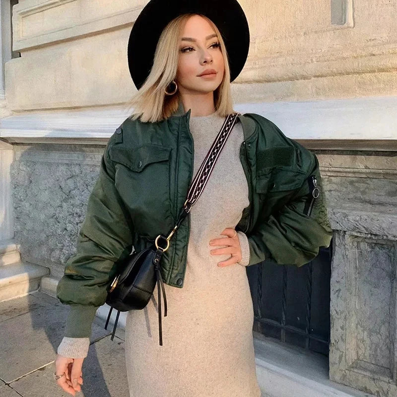 Long sleeve zipper bomber jacket outwear women&