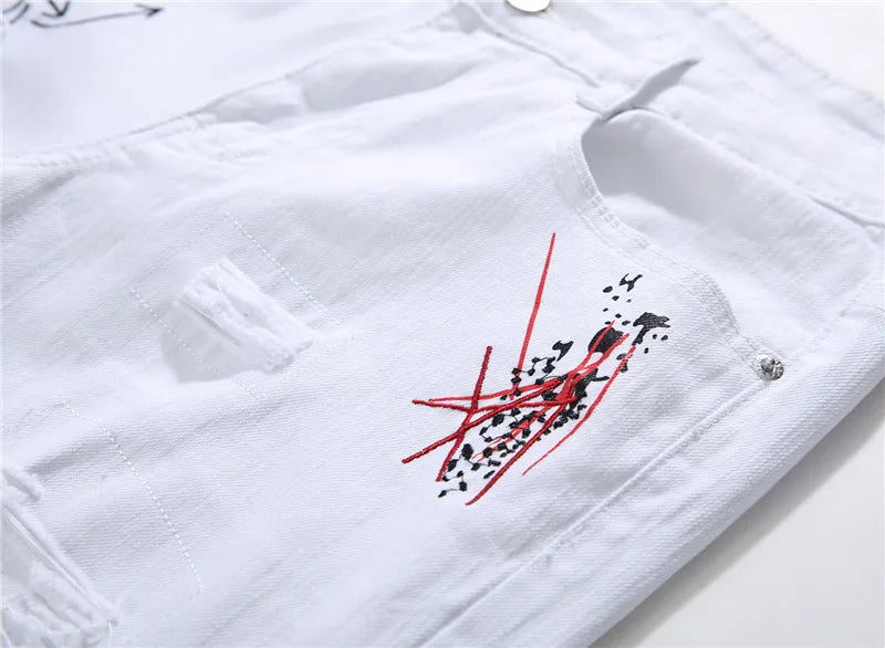 Men’s Ripped Printed Skinny Jeans | Hip Hop Streetwear Denim Pants