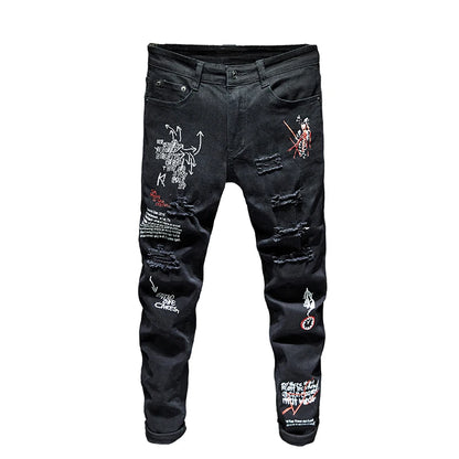 Men’s Ripped Printed Skinny Jeans | Hip Hop Streetwear Denim Pants