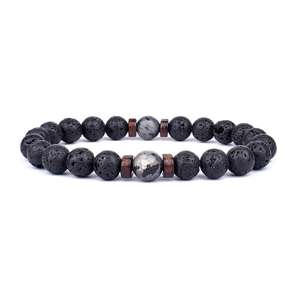 Volcanic Lava Stone &amp; Wooden Bead Bracelet