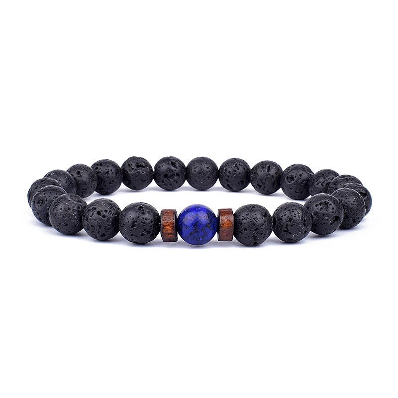 Volcanic Lava Stone &amp; Wooden Bead Bracelet
