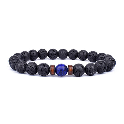 Volcanic Lava Stone &amp; Wooden Bead Bracelet