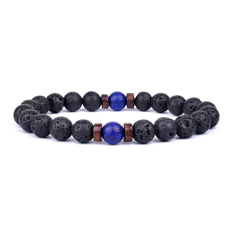 Volcanic Lava Stone &amp; Wooden Bead Bracelet
