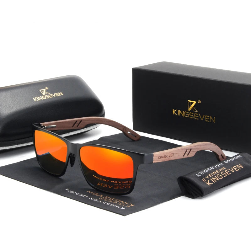 KINGSEVEN Aluminum &amp; Walnut Wood Sunglasses