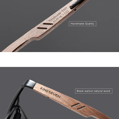 KINGSEVEN Aluminum &amp; Walnut Wood Sunglasses