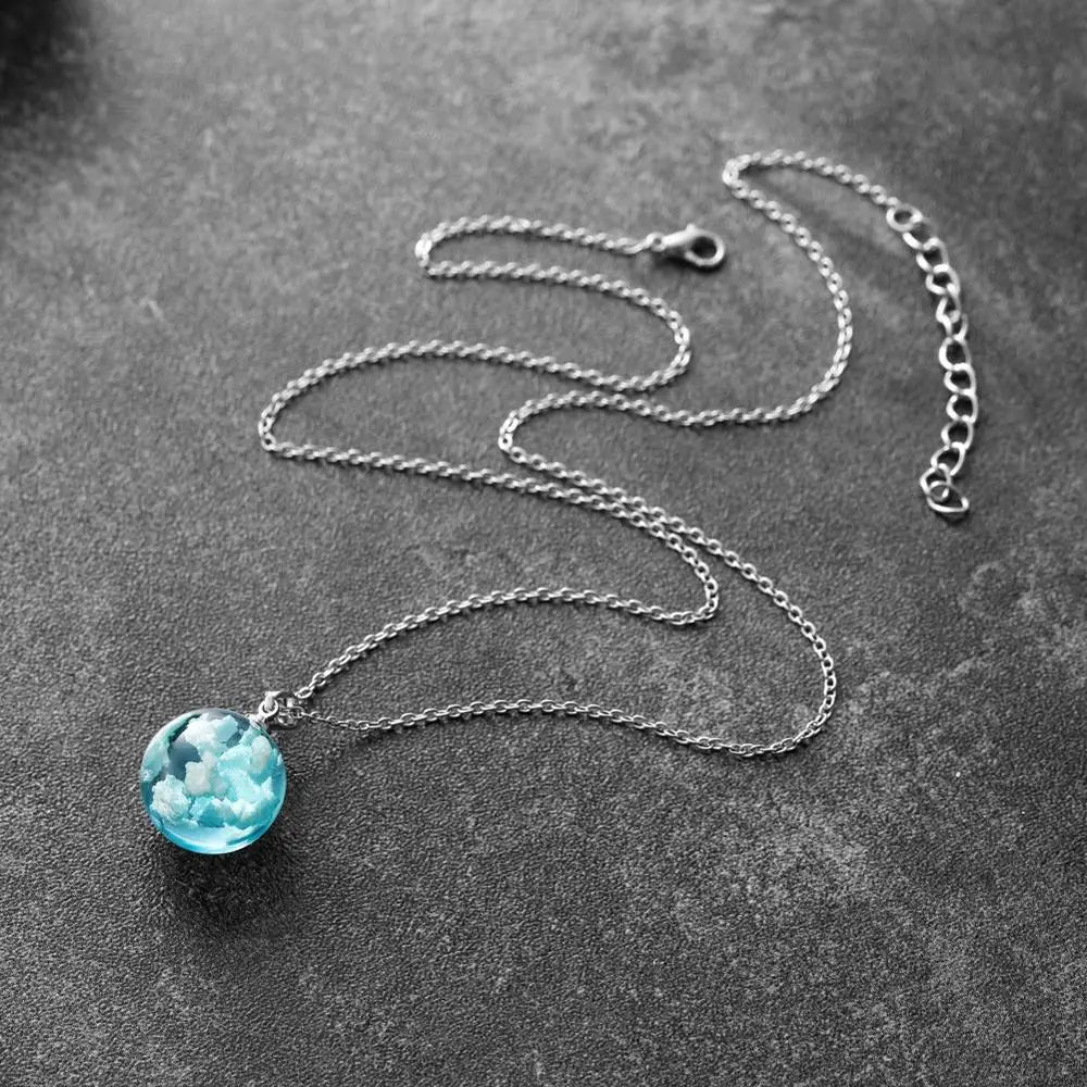 Chic Transparent Resin Round Ball Moon Pendant Necklace