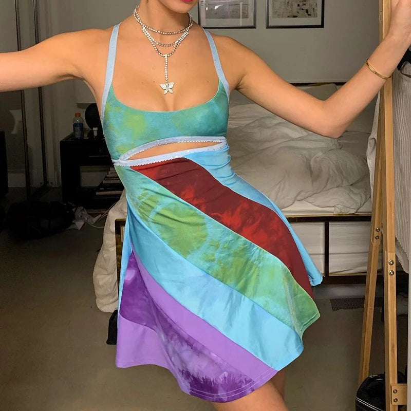 Y2K Vintage Patchwork Mini Dress