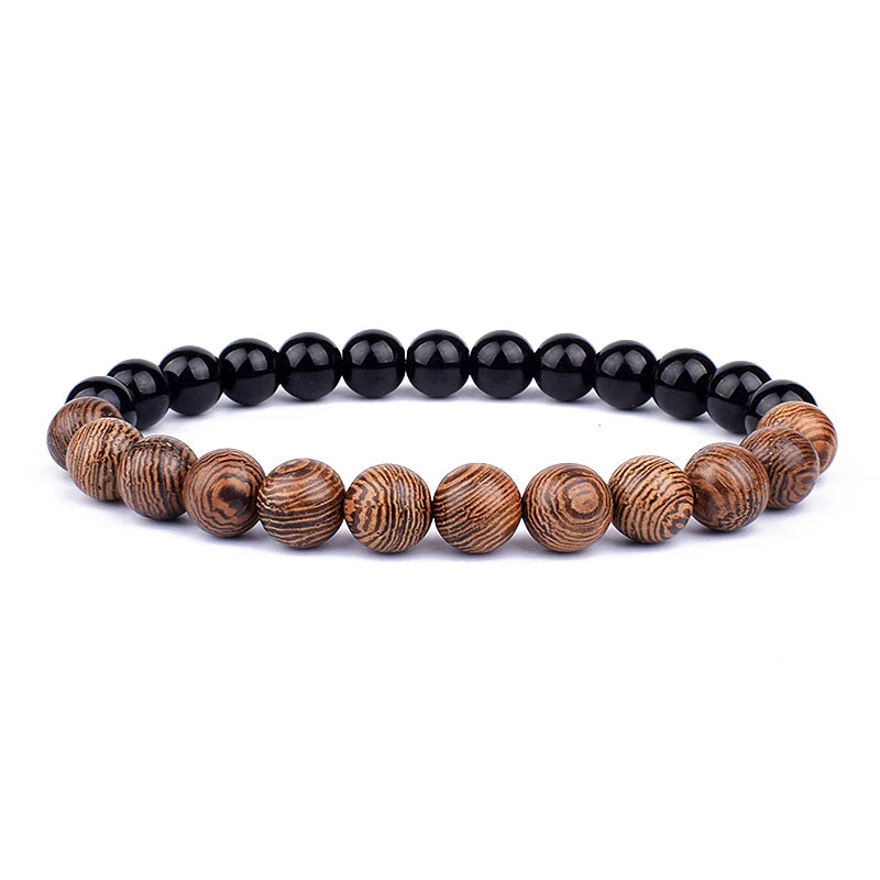 Volcanic Lava Stone &amp; Wooden Bead Bracelet