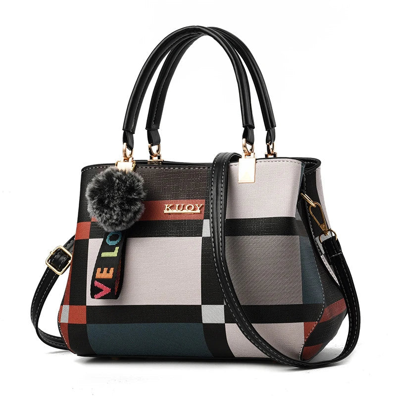 Women’s PU Leather Crossbody Handbag with Fur Charm