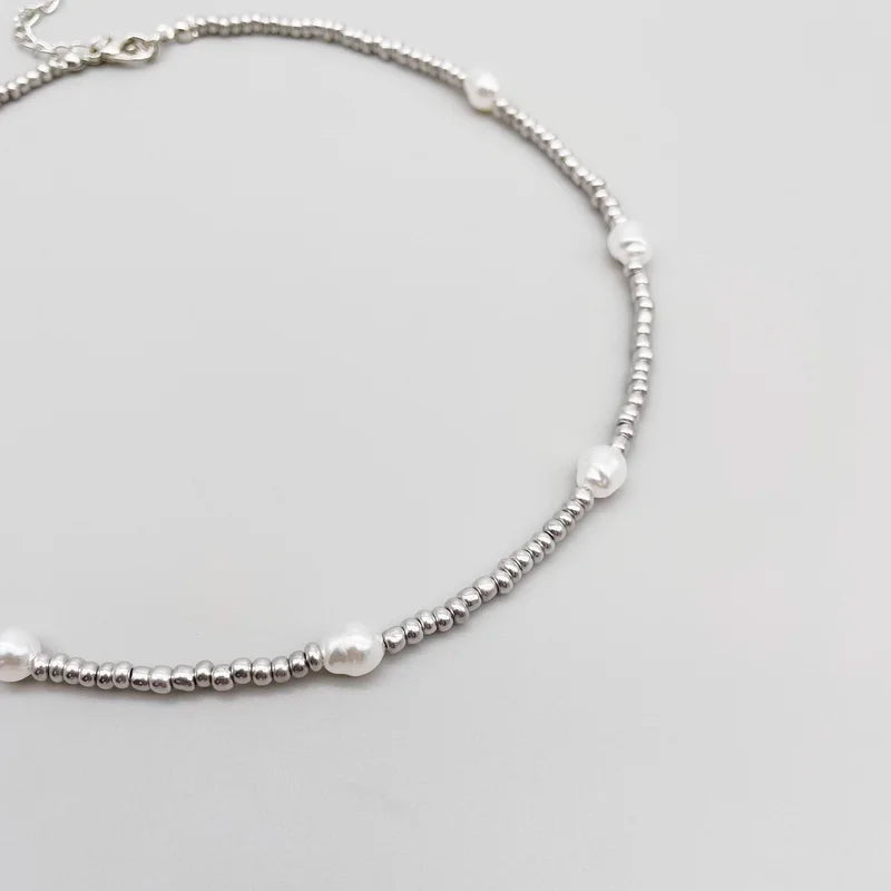 Silver Beads &amp; Pearl Necklace