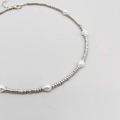 Silver Beads &amp; Pearl Necklace