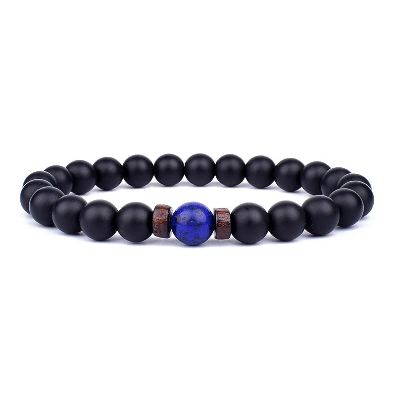 Volcanic Lava Stone &amp; Wooden Bead Bracelet