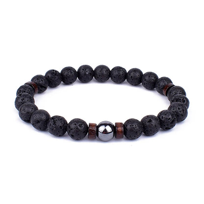 Volcanic Lava Stone &amp; Wooden Bead Bracelet