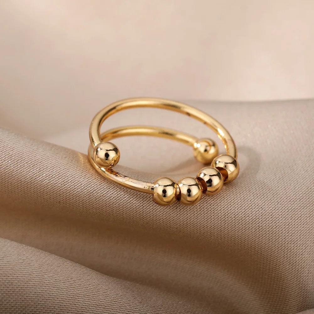 18K Gold Plated Stainless Steel Bead Ring