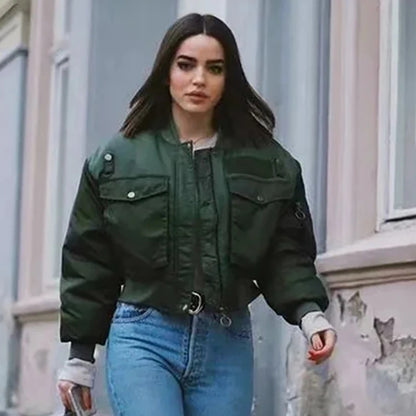 Long sleeve zipper bomber jacket outwear women&