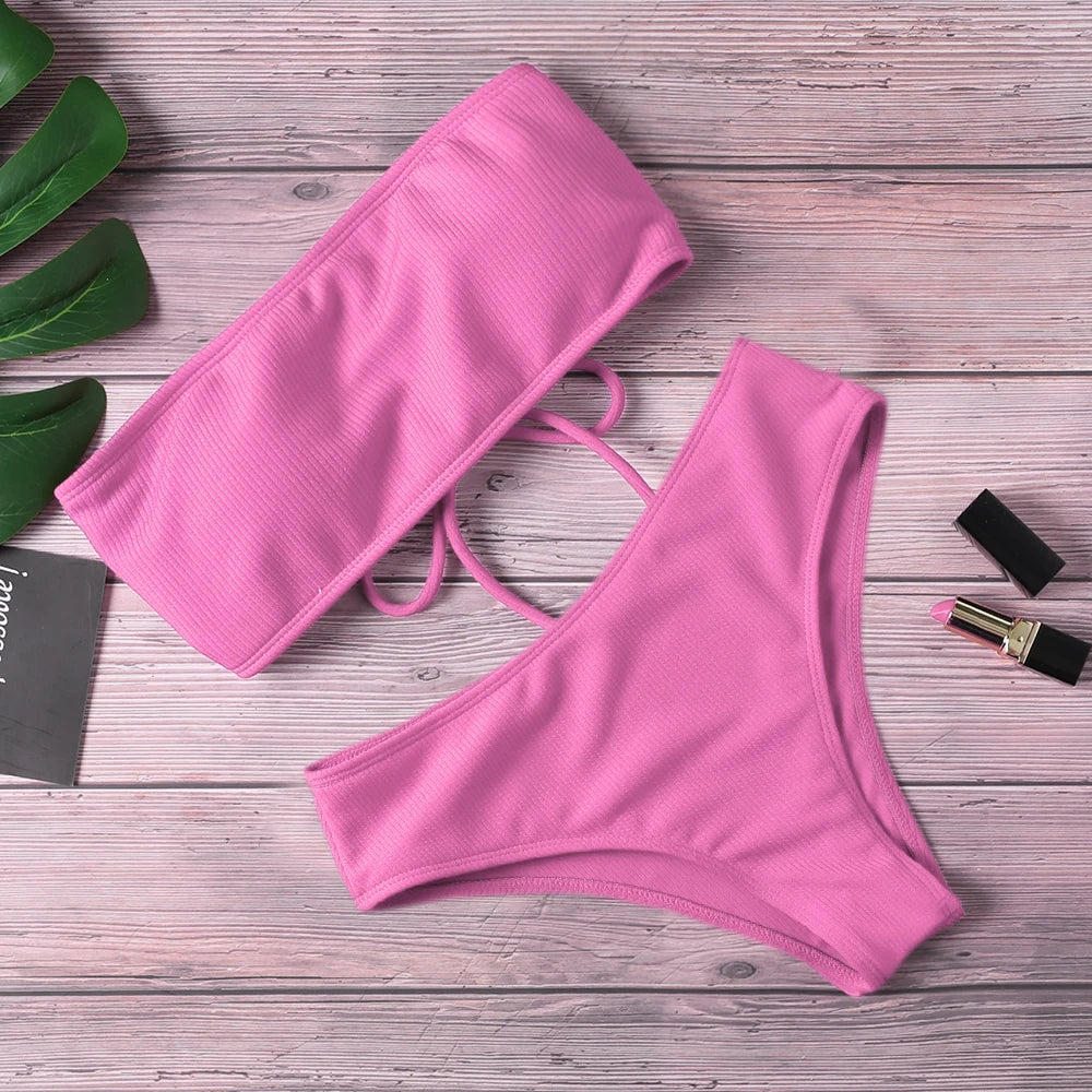 New Women’s High Waist Strapless Bikini